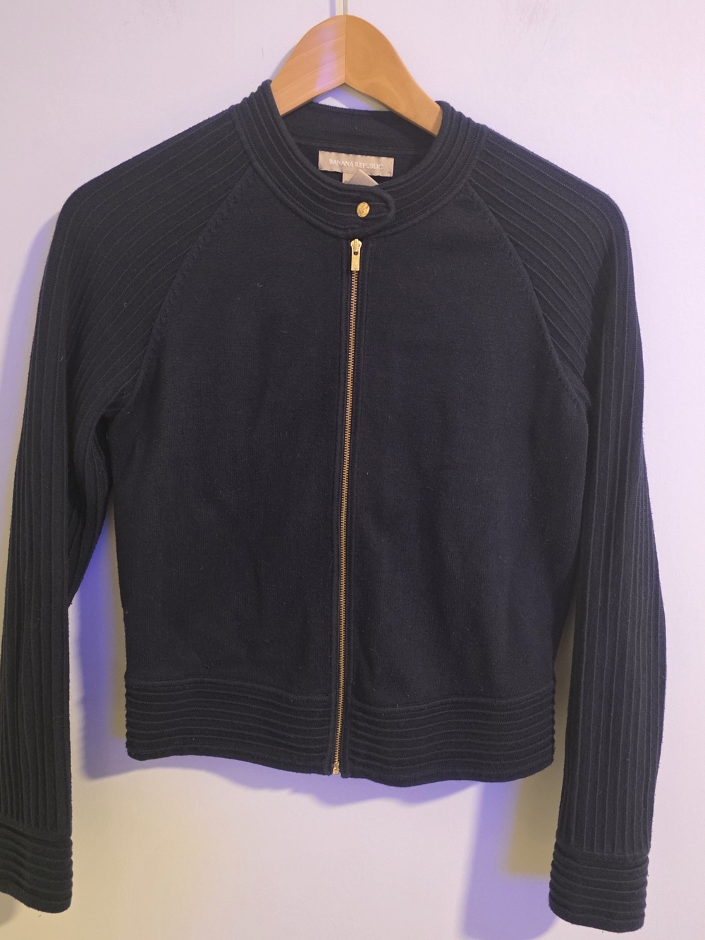 Black Zip-Up Knit Jacket - Banana Republic